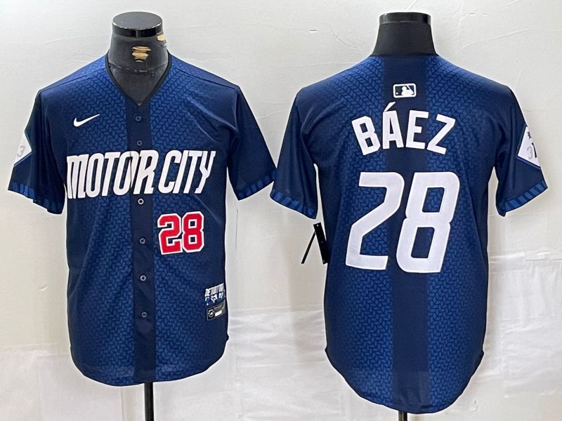 Men Detroit Tigers #28 Baez Blue City Edition Nike 2024 MLB Jersey style 1